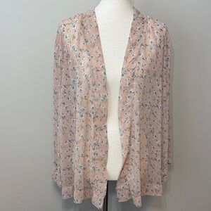 Crescent Floral Sheer Dusty Pink Kimono Open Front Cardigan Women's M
